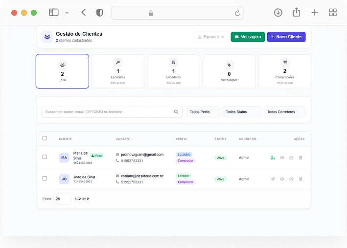 Perfil completo do cliente com todo o histórico em um só lugar