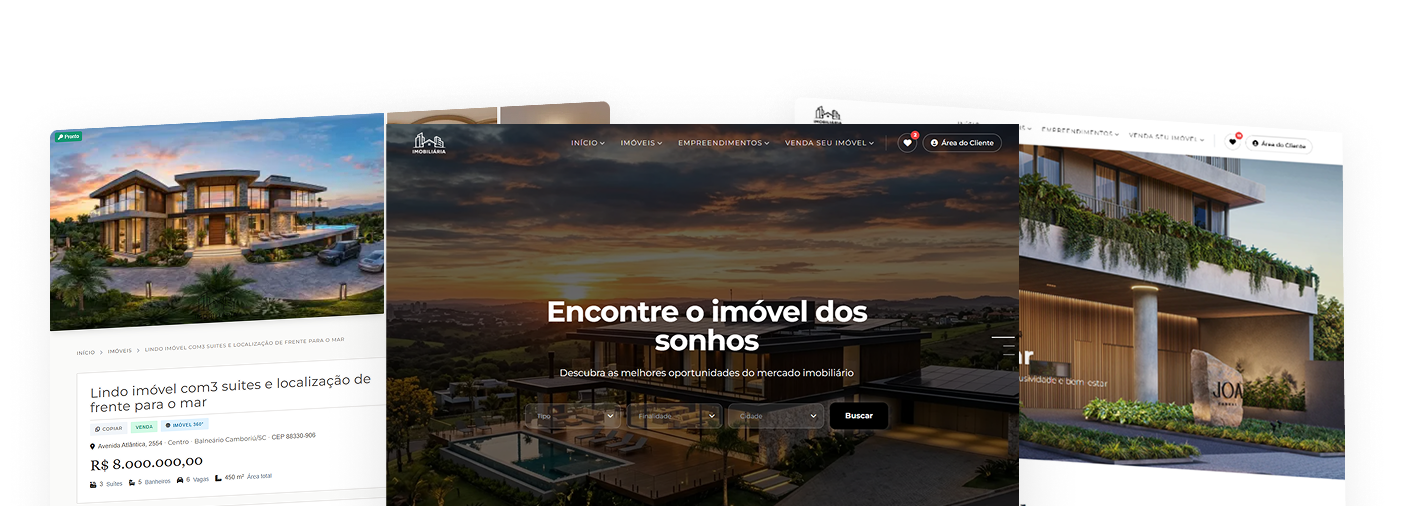 Motor Imobiliário em várias telas — desktop, tablet e celular